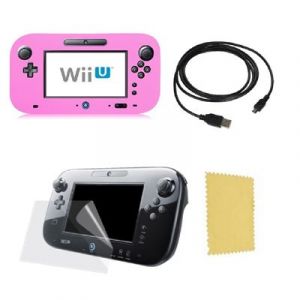 Pack 3 en 1 Nintendo Wii U Gamepad : Housse silicone Rose - Chargeur USB 3.0 - Protection &eacute;cran - Stra&szlig;e Game &reg;