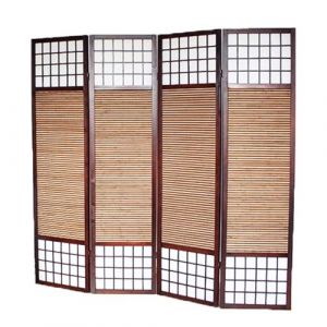 Paravent/séparateur de pièce japonais avec 4 pans en bois avec bambou coloris marron -PEGANE-