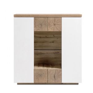 Buffet haut, armoire haut coloris Blanc mat / Chêne - Longueur 110 x Hauteur 114 x Profondeur 40 cm - PEGANE -