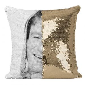 Fabulous Housse de Coussin &agrave; Sequin - Paillettes Dor&eacute; Robin Williams Portrait Drole [40 x 40 cm]