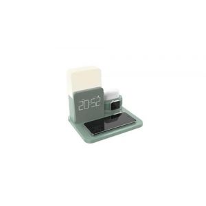 Horloge vert multifonction 3 en 1 lampe de table réveil station de chargeur sans fil qi rapide pour apple watch iphone