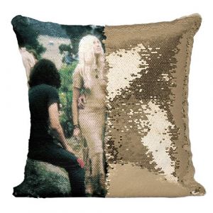 Fabulous Coussin avec Housse Sequin - Paillettes Dor&eacute; Woodstock Hippie Festival de Musique 1969 [40 x 40 cm]