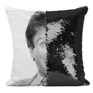 Fabulous Housse de Coussin &agrave; Sequin - Paillettes Noir Robin Williams Portrait Comedie [40 x 40 cm]