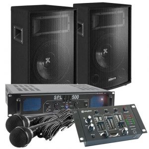 Vonyx Professional Karaoke Set 500W complet avec amplificateur, haut-parleurs et c&acirc;bles - avec table de mixage
