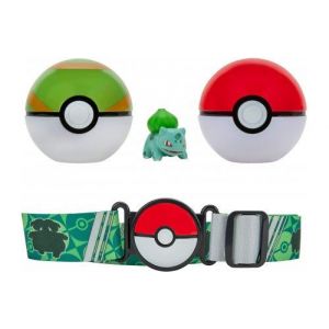Coffret pokemon : ceinture du dresseur avec faiblo ball et poke ball et figurine bulbizarre - pokeball - set gar&ccedil;on + 1 carte animaux