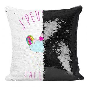 Fabulous Housse de Coussin &agrave; Sequin - Paillettes Noir J'Peux Pas J'Ai Licorne Licorne Qui Dort sur Nuage [40 x 40 cm]