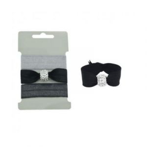 Lot 3 élastiques Lycra Tons Noirs 1 avec une Boule Strass 10mm