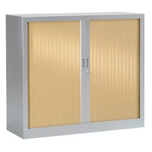 Armoire Monobloc H 70xL 80xP43 cm 1 Tablette Alu Rideaux Ch&ecirc;ne Clair