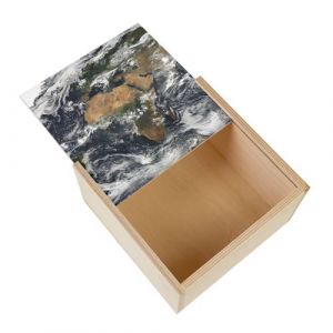 Boite Coffret en Bois - Fabulous - Carte du Monde Planisphere Photo Satellite (11 x 11 x 3,5 cm)