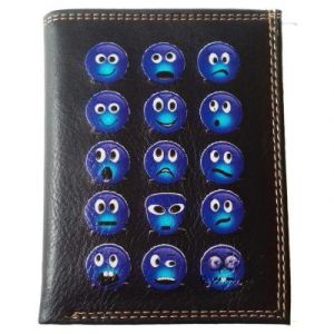 Pochette Etui Petit Portefeuille Homme, porte monnaie, cartes, papiers Smiley bleu