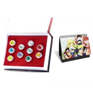 Set de 10 pièces Delicate Anneaux de cosplay d'anime Naruto Akatsuki Sasori Itachi Hidan Deidara Pein avec Calendrier Naruto 2021 en français