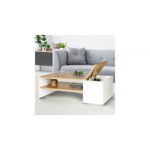 Table basse bar contemporaine izia avec coffre blanc et bois