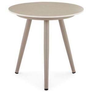 Table d’appoint extérieur ROSALIA ronde en pierre frittée coloris champagne diamètre 45 cm pour balcon ou terrasse