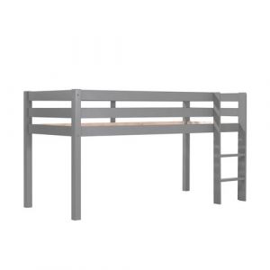 SLEEPY - Lit Mi-Haut en Pin Laqué Gris 90x200cm avec Échelle Droite - Altobuy