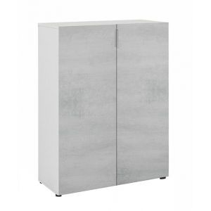 Meuble à Chaussures avec 6 étagéres coloris blanc mat / ciment - Hauteur 103 x Longueur 72 x Profondeur 36 cm