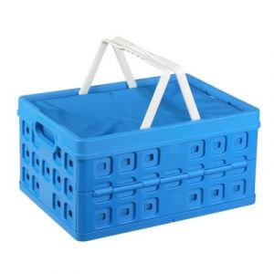 Bac de rangement plastique pliable bleu avec 2 poi