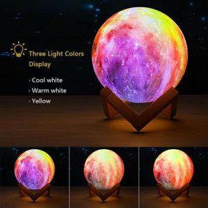 Lampe de bureau lune 3d 3 couleurs ciel &eacute;toil&eacute; veilleuse table rechargeable usb - violet
