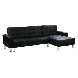 Canapé d'angle convertible et réversible Theo - 258 x 82/147 x 82 cm - 4 places - Noir