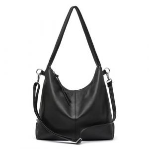Femmes en cuir véritable toile sac à main Sac porté main unique noir