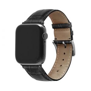 Strap-it Bracelet cuir motif crocodile - compatible pour Apple Watch (noir) - 42 - 44 - 45 - 49mm