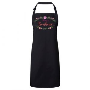 Fabulous Tablier Cuisine Premium Noir Maman Bonheur Fleurs Frise Florale