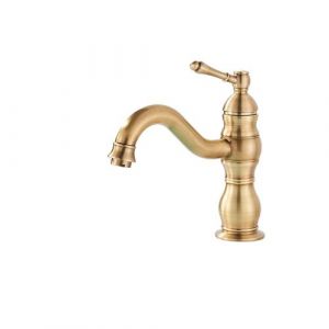 Robinet de lavabo, laiton antique, &agrave; poign&eacute;e unique, Laiton antique court