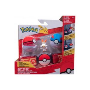 Coffret pokemon : ceinture du dresseur avec great ball et pok&eacute; ball et figurine flambino - pokeball - set gar&ccedil;on + 1 carte animal