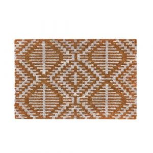 Lot de 2 paillasson en fibre de coco coloris marron/blanc tapis d'entrée intérieur et extérieur - Longueur 60 x Profondeur 40 x Hauteur 1.5 cm-JUANIO-
