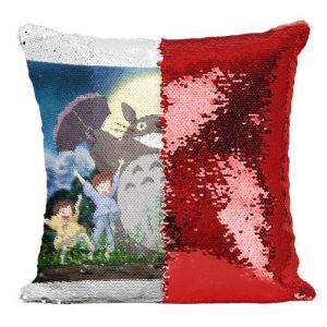 Fabulous Coussin avec Housse Sequin - Paillettes Rouge Mon Voisin Totoro Dessin Foret Miyazaki [40 x 40 cm]
