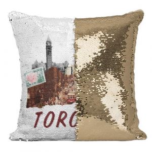 Fabulous Coussin avec Housse Sequin - Paillettes Doré Toronto Vintage [40 x 40 cm]