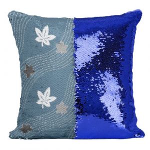 Fabulous Housse de Coussin &agrave; Sequin - Paillettes Bleu Feuille d'erable Motif Japonais Bleu [40 x 40 cm]