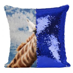 Fabulous Housse de Coussin &agrave; Sequin - Paillettes Bleu Tete de Girafe Afrique Savane Ciel Bleu [40 x 40 cm]