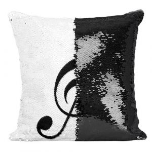 Fabulous Coussin avec Housse Sequin - Paillettes Noir Clef de Sol Musique Solfège [40 x 40 cm]