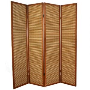 Paravent en bois brun avec bambou de 4 pans -PEGANE-