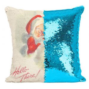 Fabulous Housse de Coussin &agrave; Sequin - Paillettes Turquoise Pere Noel Bougie Hello There Vintage [40 x 40 cm]