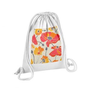 Fabulous Sac de Gym en Coton Blanc Motif Coquelicot Beige 12 Litres