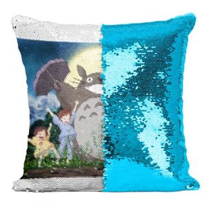 Fabulous Housse de Coussin à Sequin - Paillettes Turquoise Mon Voisin Totoro Dessin Foret Miyazaki [40 x 40 cm]