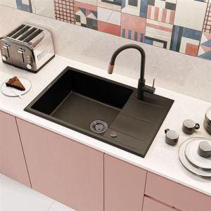 Evier granit noir Deante ERIDAN 1 grand bac 1 petit égouttoir