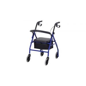 D&eacute;ambulateur 4 roues - d&eacute;ambulateur pliable l&eacute;ger - assise + dossier rembourr&eacute; - poign&eacute;es ergonomiques, freins &agrave; main - panier rangement - m&eacute;tal bleu