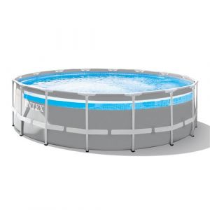 Piscine tubulaire Intex - Ronde - Prism Frame Clear Window - 4,88 x 1,22 m - Accessoires inclus - Gris