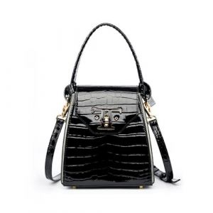 Sac à main en cuir véritable pour femmes Crocodile Pattern Hand Cross Bag noir