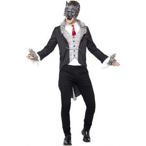 Smiffys Costume grand m&eacute;chant loup, Deluxe, Gris, avec veste, queue amovible, fausse che