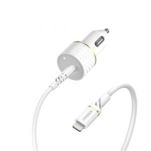 OtterBox - Adaptateur d'alimentation pour voiture - 18 Watt - 3 A - PD 3.0 (24 pin USB-C) - sur le câble : Lightning - poussière de nuage blanche