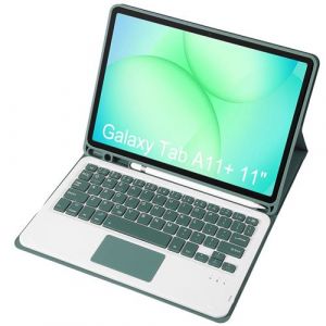 Coque Clavier Bluetooth FLOODKING pour Samsung Galaxy Tab A11 Plus &ndash; Clavier QWERTY S&eacute;parable avec Touchpad, Porte-Stylet, &Eacute;tui de Protection &ndash; Vert