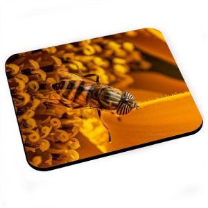 Tapis de souris Insecte volant butine polen photo macro fleur