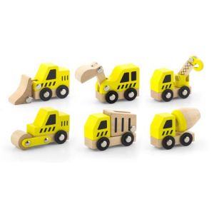 Viga Toys véhicules de construction en bois jaune 6 pièces