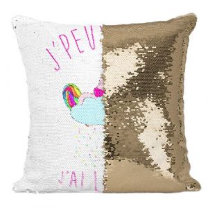 Fabulous Housse de Coussin à Sequin - Paillettes Doré J'Peux Pas J'Ai Licorne Licorne Qui Dort sur Nuage [40 x 40 cm]