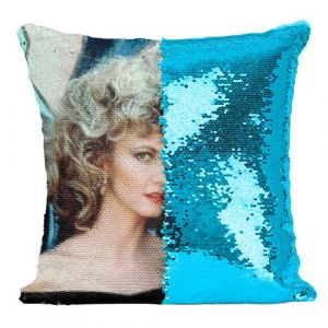 Fabulous Housse de Coussin &agrave; Sequin - Paillettes Turquoise John Travolta et Olivia Newton Grease 4 [40 x 40 cm]
