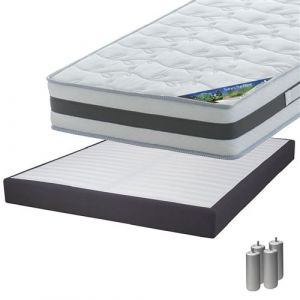 Pack Matelas 140x190 + Sommier Tapissier D&eacute;montable 2x20 Lattes Anthracites + Pieds Argent 15cm - SEYCHELLES - ALTOBUY