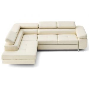 Zaria - canap&eacute; d'angle gauche 5 places convertible avec coffre et t&ecirc;ti&egrave;res en simili - Beige